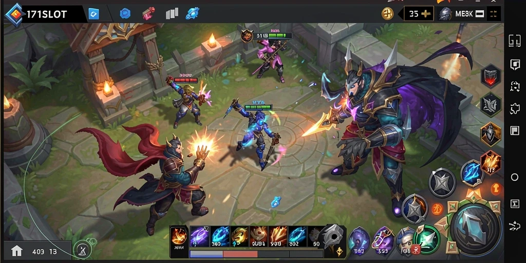 Tampilan screenshot yang menampilkan aksi seru dalam pertempuran MOBA.