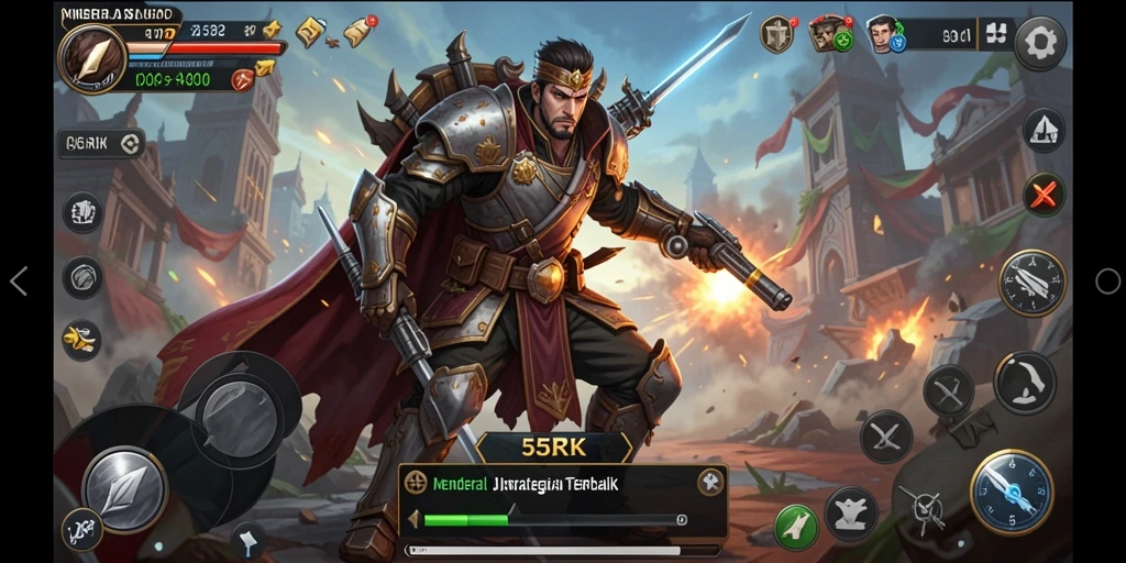 Screenshot gameplay 55RK menampilkan pertempuran strategi yang intens.