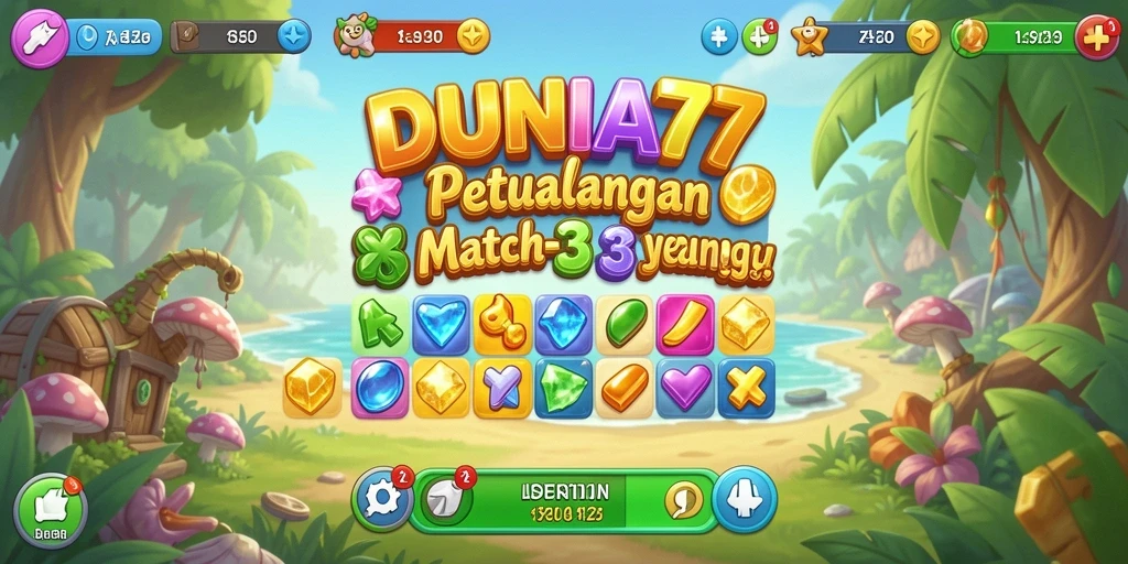 Gameplay seru dari DUNIA77 dengan tantangan Match-3 yang menarik.