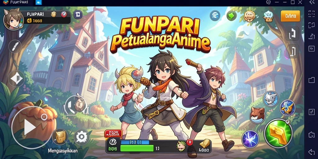Screenshot dari gameplay FUNPARI yang menampilkan aksi karakter anime.