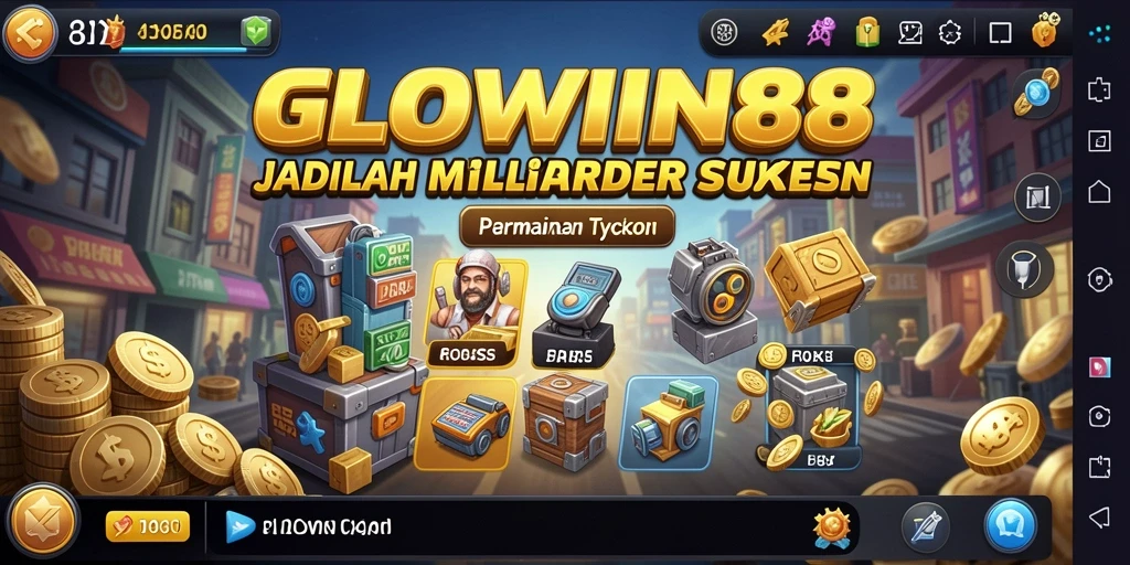 Screenshot utama GLOWIN88 menampilkan gameplay menarik dalam membangun bisnis Tycoon.