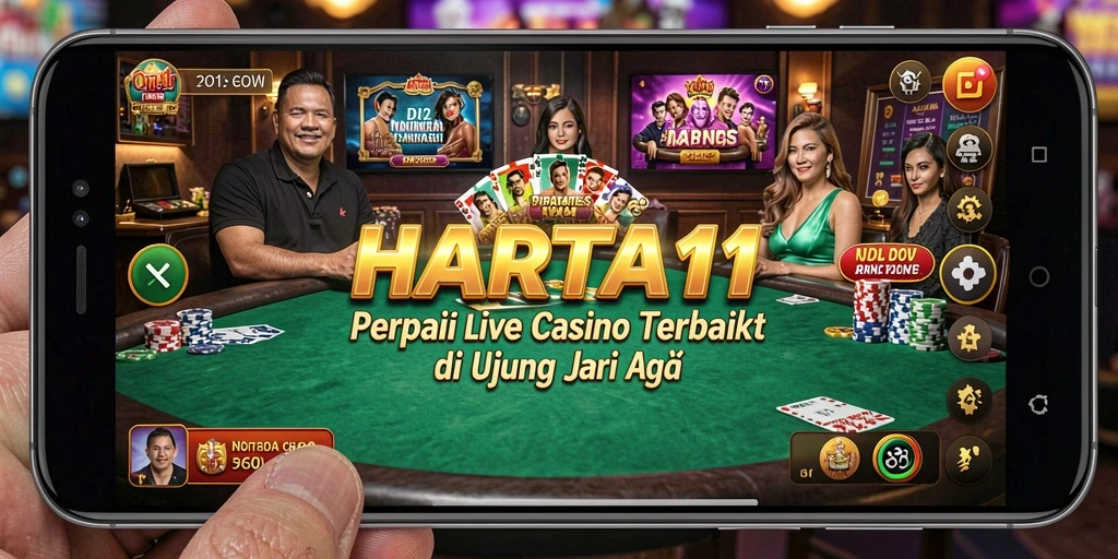 Screenshot HARTA11 menunjukkan dealer langsung dan permainan interaktif yang mengasyikkan.