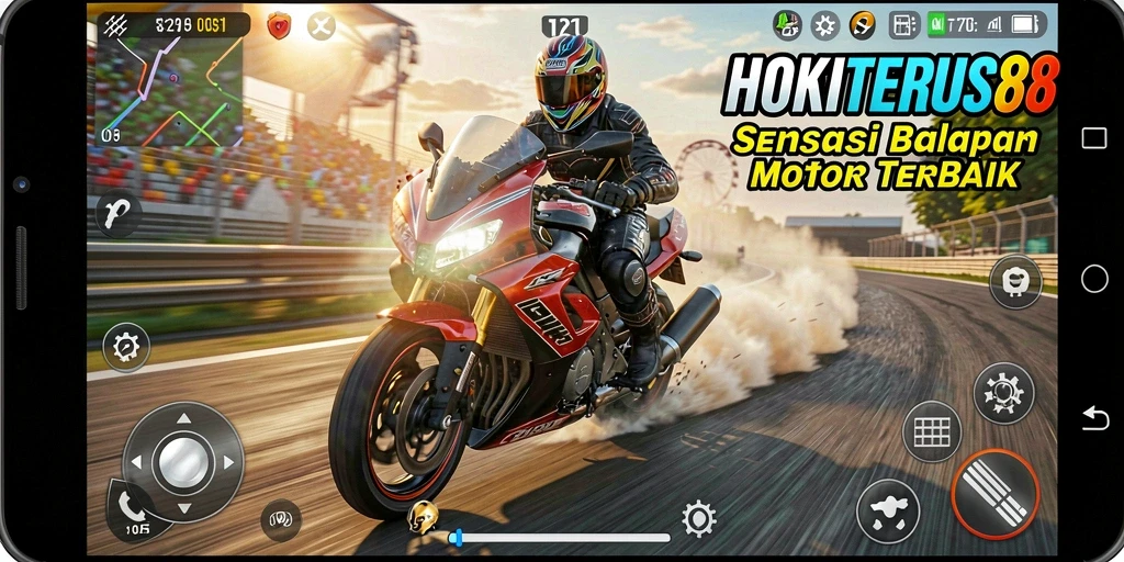 Tangkapan layar gameplay HOKITERUS88 menampilkan aksi balapan motor yang mendebarkan.