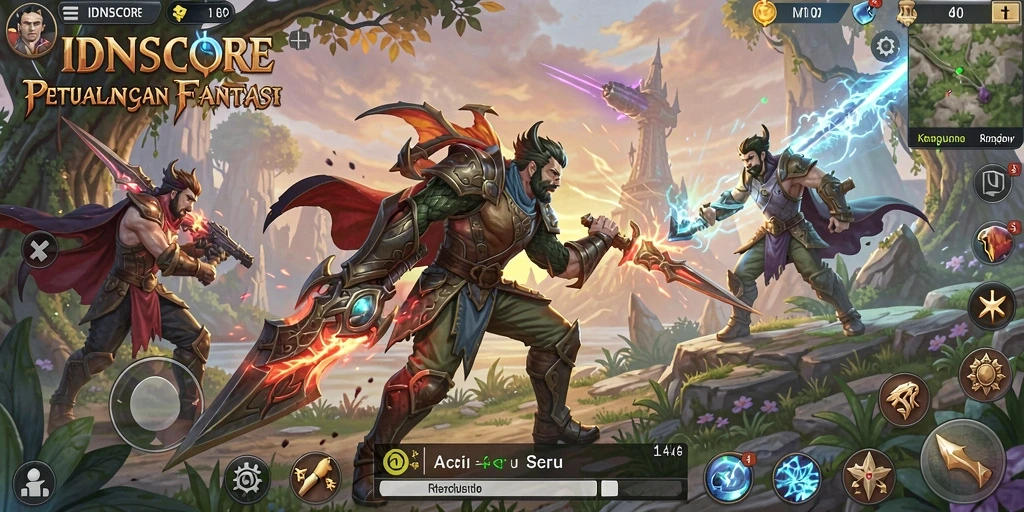 Tampilan gameplay seru dalam pertarungan ARPG yang mendebarkan.