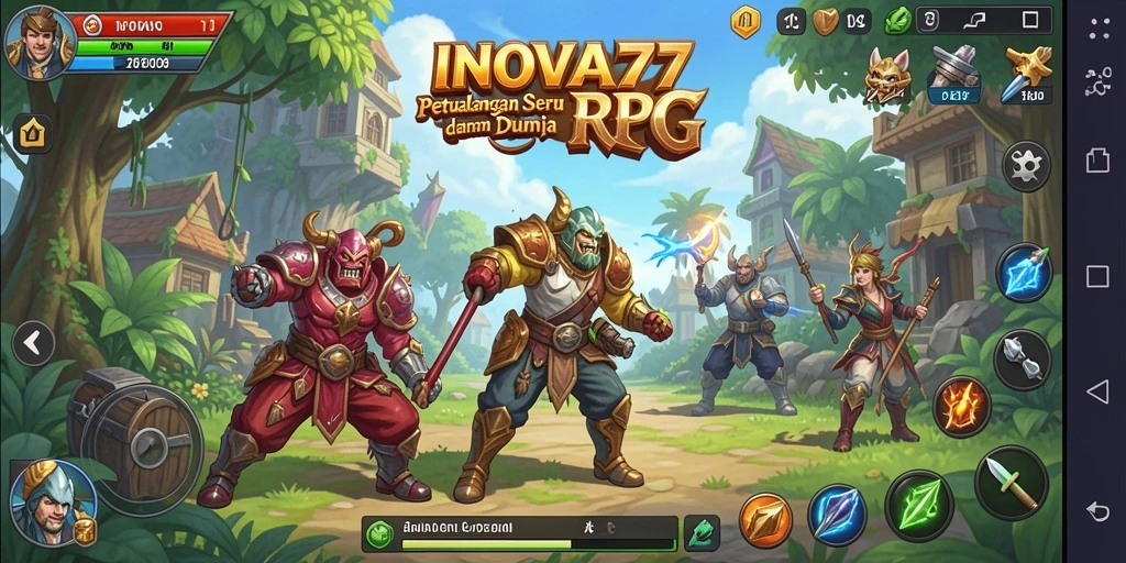 Screenshot utama INOVA77 menampilkan pertarungan seru dalam dunia RPG.