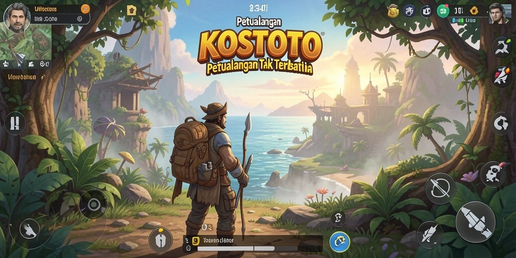Screenshot gameplay KOSTOTO menampilkan petualangan seru di dunia terbuka.