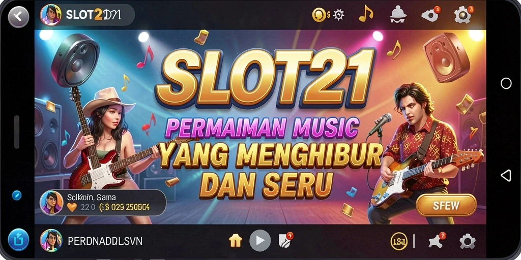 Tampilan gameplay SLOT21 yang seru dan penuh musik.