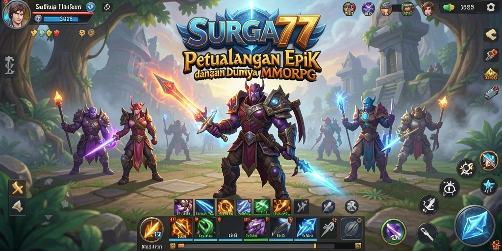 Screenshot permainan SURGA77 menunjukkan aksi seru dalam MMORPG.