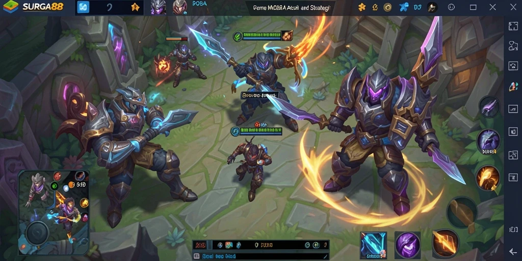 Tangkapan layar utama SURGA88 menampilkan pertarungan seru dalam game MOBA.