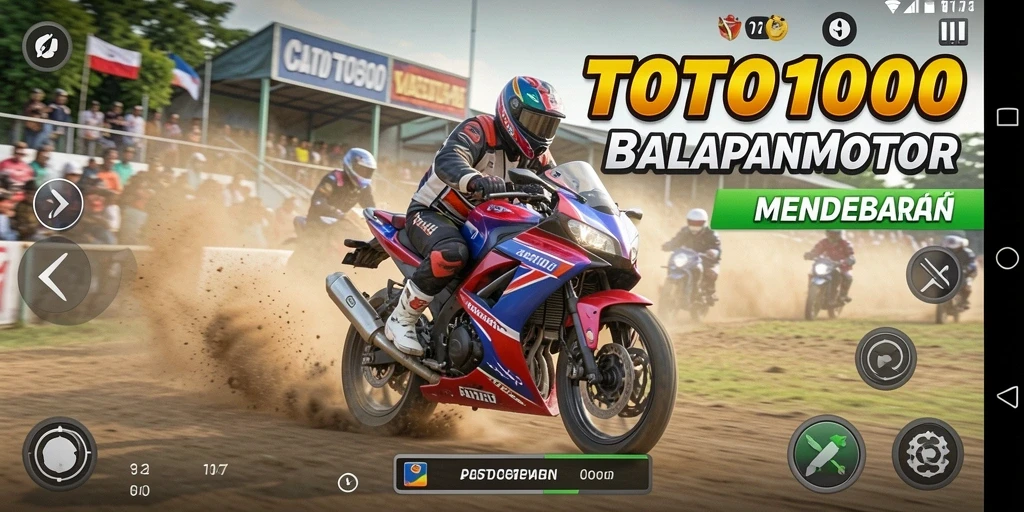 Tampilan gameplay seru dari TOTO1000 dengan balapan motor.