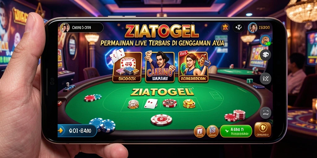 Screenshot gameplay ZIATOGEL menampilkan dealer langsung dan suasana kasino yang nyata.