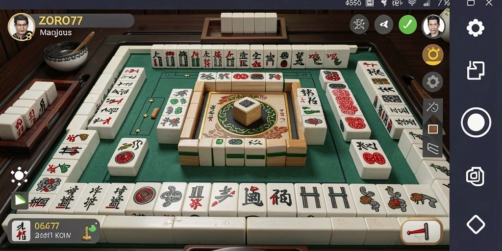 Tampilan gameplay Mahjong di <strong>ZORO77</strong> dengan grafis menarik dan ubin yang berwarna-warni.